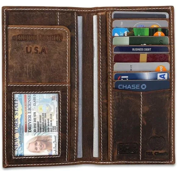 Men's RFID Vintage Look Genuine Leather Long Bifold